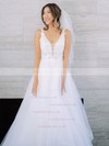 Tulle V-neck Ball Gown Court Train Appliques Lace Wedding Dresses #LDB00023872