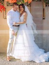 Tulle V-neck Ball Gown Court Train Appliques Lace Wedding Dresses #LDB00023872