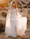 Tulle Off-the-shoulder A-line Court Train Appliques Lace Wedding Dresses #LDB00023877