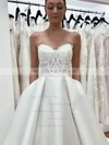 Satin Strapless Ball Gown Court Train Appliques Lace Wedding Dresses #LDB00023913
