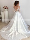 Satin Tulle Scoop Neck A-line Court Train Appliques Lace Wedding Dresses #LDB00023917
