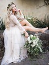 Lace Tulle V-neck A-line Floor-length Split Front Wedding Dresses #LDB00023920