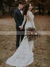 Lace Scalloped Neck Sheath/Column Sweep Train Beading Wedding Dresses #LDB00023922