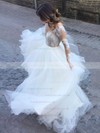 Tulle Scoop Neck Ball Gown Court Train Appliques Lace Wedding Dresses #LDB00023924