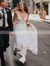 Lace V-neck Sheath/Column Chapel Train Wedding Dresses #LDB00023927