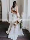 Satin Scoop Neck Ball Gown Court Train Split Front Wedding Dresses #LDB00023930