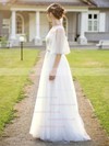 Tulle V-neck A-line Floor-length Appliques Lace Wedding Dresses #LDB00023931