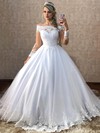 Tulle Off-the-shoulder Ball Gown Sweep Train Appliques Lace Wedding Dresses #LDB00023938