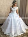 Tulle Off-the-shoulder Ball Gown Sweep Train Appliques Lace Wedding Dresses #LDB00023938