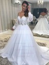 Tulle Off-the-shoulder Ball Gown Court Train Appliques Lace Wedding Dresses #LDB00023939