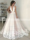 Tulle Square Neckline Ball Gown Court Train Appliques Lace Wedding Dresses #LDB00023940