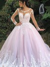 Tulle Scoop Neck Ball Gown Court Train Appliques Lace Wedding Dresses #LDB00023942
