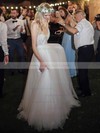 Tulle V-neck A-line Floor-length Appliques Lace Wedding Dresses #LDB00023957