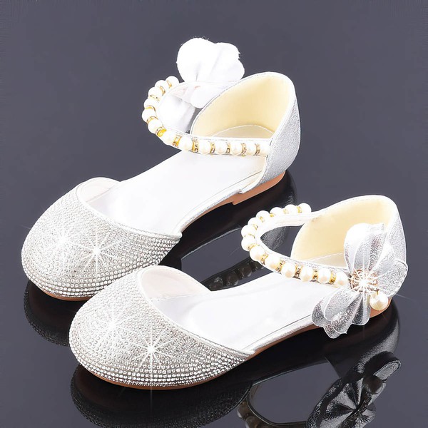 Kids' Closed Toe Sparkling Glitter Bowknot Flat Heel Girl Shoes #LDB03031492