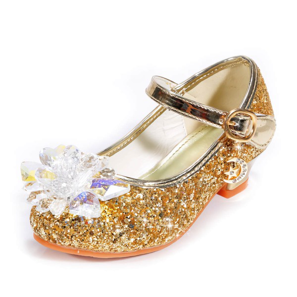 Kids' Closed Toe Sparkling Glitter Rhinestone Low Heel Girl Shoes #LDB03031524