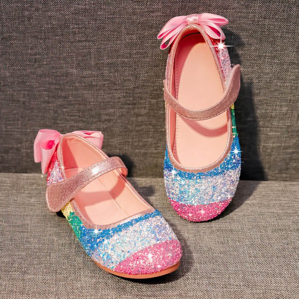 Kids' Flats Sparkling Glitter Bowknot Flat Heel Girl Shoes #LDB03031529