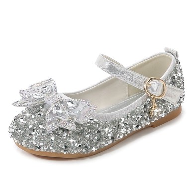 Kids' Flats Sparkling Glitter Bowknot Flat Heel Girl Shoes #LDB03031532