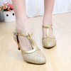 Women's Closed Toe PVC Sequin Kitten Heel Dance Shoes #LDB03031070