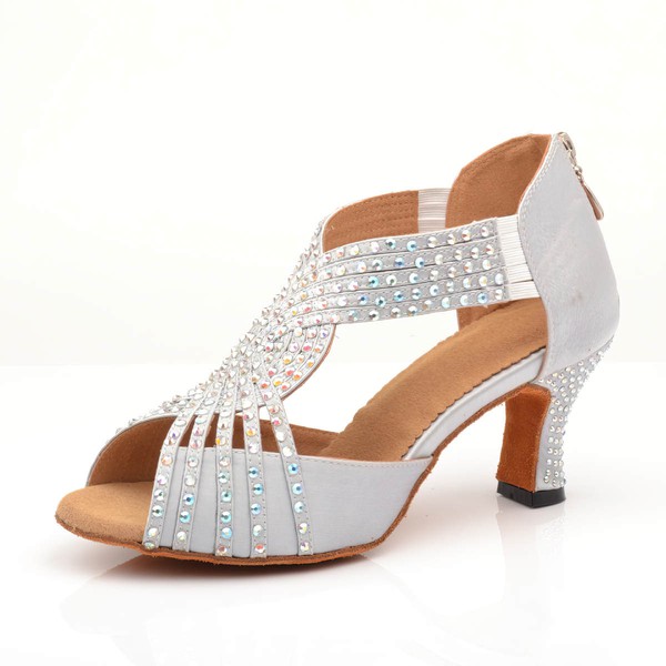 Women's Sandals Satin Zipper Kitten Heel Dance Shoes #LDB03031086