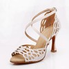 Women's Sandals Satin Crystal Stiletto Heel Dance Shoes #LDB03031093