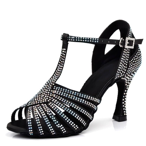Women's Sandals Satin Crystal Stiletto Heel Dance Shoes #LDB03031095