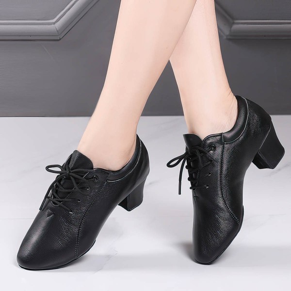 Women's Closed Toe Real Leather Flat Heel Dance Shoes #LDB03031223