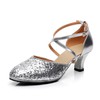 Women's Closed Toe Sparkling Glitter Sequin Kitten Heel Dance Shoes #LDB03031235