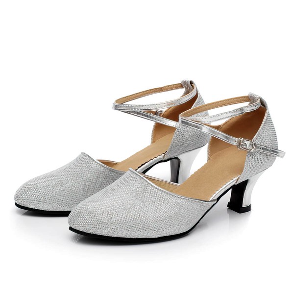 Women's Closed Toe Sparkling Glitter Buckle Kitten Heel Dance Shoes #LDB03031238