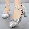 Women's Closed Toe PVC Sequin Kitten Heel Dance Shoes #LDB03031248