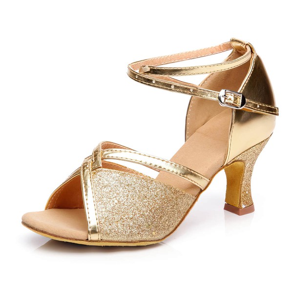 Women's Sandals Sparkling Glitter Kitten Heel Dance Shoes #LDB03031255