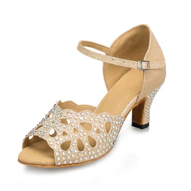 Women's Sandals Satin Crystal Kitten Heel Dance Shoes #LDB03031274
