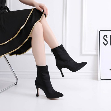 Women's Closed Toe Velvet Zipper Stiletto Heel Dance Shoes #LDB03031310