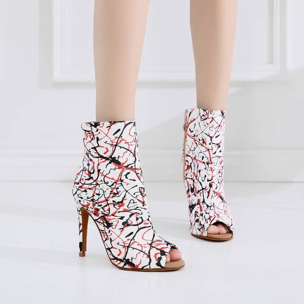 Women's Peep Toe Leatherette Zipper Stiletto Heel Dance Shoes #LDB03031330