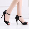 Women's Sandals Real Leather Buckle Stiletto Heel Dance Shoes #LDB03031336