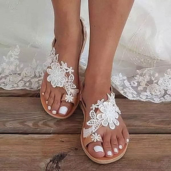 Women's Sandals PVC Flower Flat Heel Wedding Shoes #LDB03031133