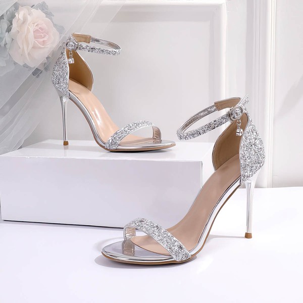 Women's Sandals Sparkling Glitter Buckle Stiletto Heel Wedding Shoes #LDB03031142