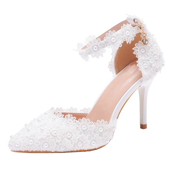 Women's Closed Toe PVC Buckle Stiletto Heel Wedding Shoes #LDB03031162