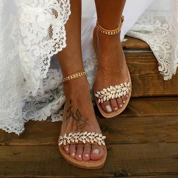 Women's Sandals PVC Crystal Flat Heel Wedding Shoes #LDB03031163