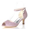 Women's Sandals Sparkling Glitter Buckle Kitten Heel Wedding Shoes #LDB03031165
