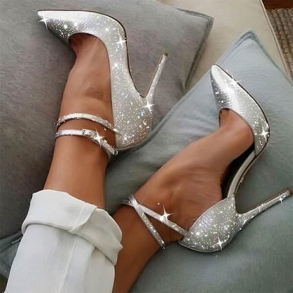 Women's Closed Toe Sparkling Glitter Sparkling Glitter Stiletto Heel Wedding Shoes #LDB03031172