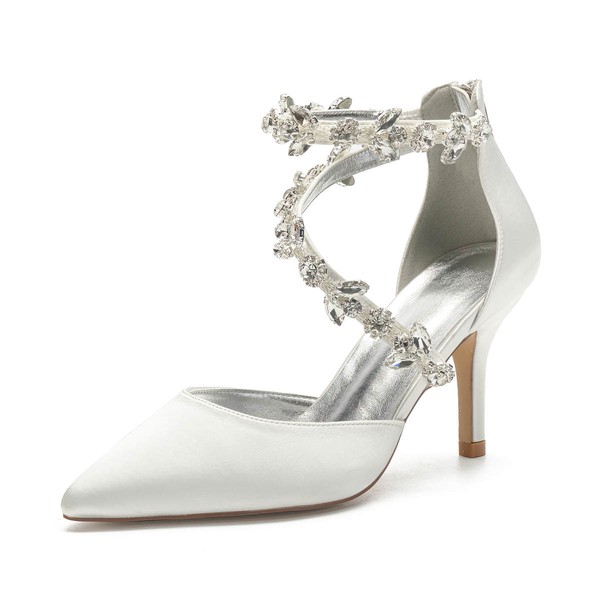 Women's Closed Toe Satin Zipper Stiletto Heel Wedding Shoes #LDB03031177
