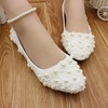 Women's Closed Toe Patent Leather Imitation Pearl Flat Heel Wedding Shoes #LDB03031178