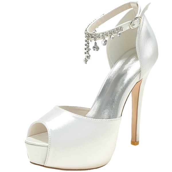 Women's Peep Toe Satin Crystal Stiletto Heel Wedding Shoes #LDB03031180