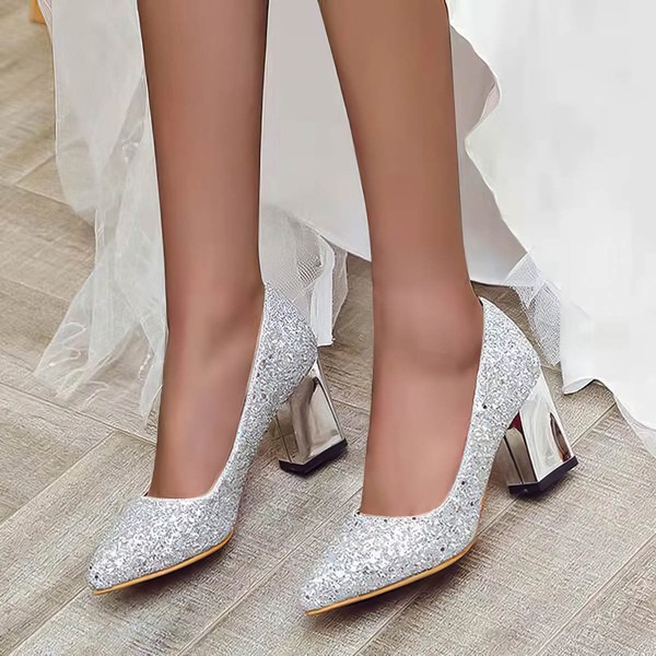 Women's Pumps Sparkling Glitter Sparkling Glitter Chunky Heel Wedding Shoes #LDB03031187