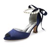 Women's Peep Toe Silk Like Satin Bowknot Chunky Heel Wedding Shoes #LDB03031195