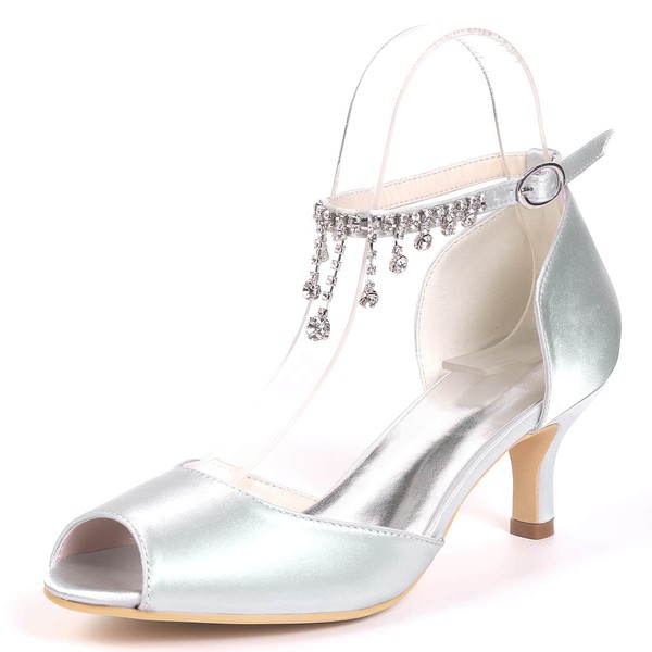 Women's Heels Silk Like Satin Rhinestone Kitten Heel Wedding Shoes #LDB03031203