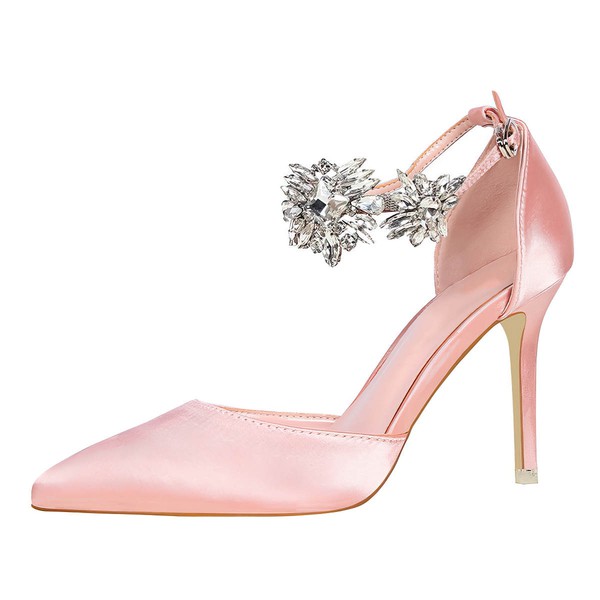 Women's Pumps Satin Rhinestone Stiletto Heel Wedding Shoes #LDB03031206