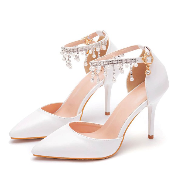 Women's Closed Toe Leatherette Rhinestone Stiletto Heel Wedding Shoes #LDB03031207