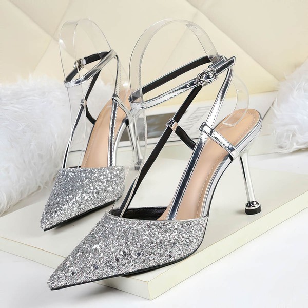 Women's Closed Toe PVC Buckle Stiletto Heel Wedding Shoes #LDB03031366