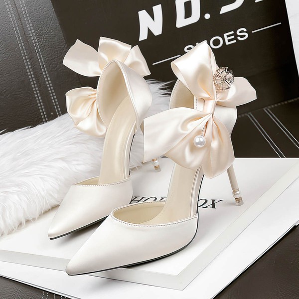 Women's Pumps Satin Bowknot Stiletto Heel Wedding Shoes #LDB03031373